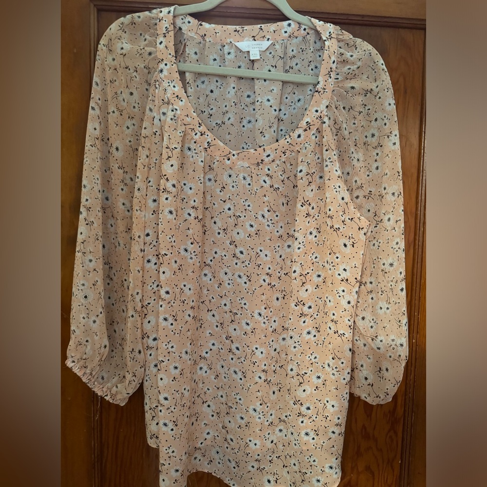 Lauren Conrad Pink and Black Floral Blouse